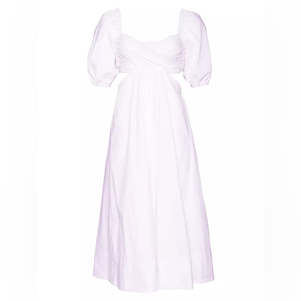 STAUD Carina Puff Sleeve Cut-Out Midi Dress - White Size Small
